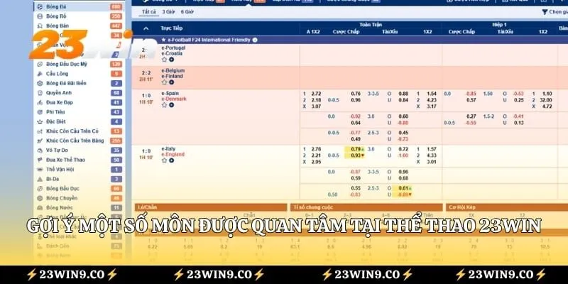 Gợi ý một số môn được quan tâm tại thể thao 23WIN 